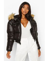 petite luxe faux fur hood sporty cropped coat