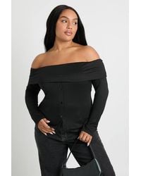 Boohoo - Plus Bardot Button Down Long Sleeve Top - Lyst