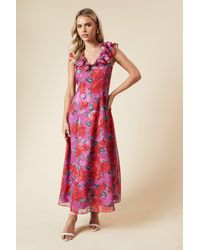 Dorothy Perkins - Petite Dp Luxe Printed Jacquard Chiffon Ruffle Front Sleeveless Midi Dress - Lyst