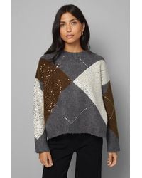 Wallis - Oversized Argyle Sweater - Lyst