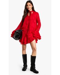 Boohoo - Burnout Floral Ruffle Smock Dress - Lyst