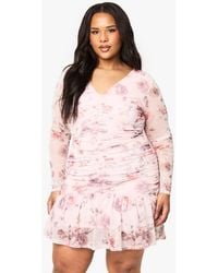 Boohoo - Plus Floral Mesh Ruched Frill Hem Mini Dress - Lyst