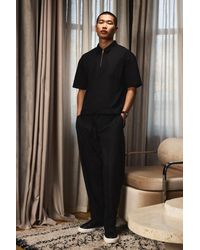 BoohooMAN - Schwarzes kurzärmliges kastiges Oversize Hemd mit Reißverschluss - Lyst