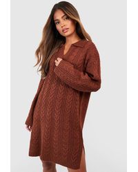 Boohoo - Polo Neck Cable Knitted Mini Dress - Lyst