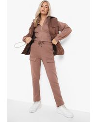 Boohoo Corset Utility Hooded Tracksuit - Brown