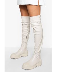 Boohoo Chunky Stretch Over The Knee Boot - White