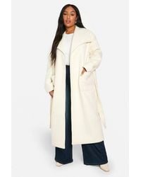 Boohoo - Plus Brushed Shawl Collar Belted Coat - Lyst