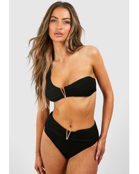 Boohoo - Trim Detail Textured One Shoulder Bikini Set - Lyst