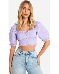 Boohoo - Top Crop De Bordado Inglés Con Mangas Abullonadas Estilo Mesonera - Lyst