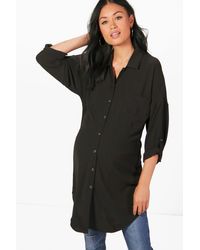 Boohoo Womens Umstandsmode Übergroßes Hemd aus Webmaterial - Schwarz