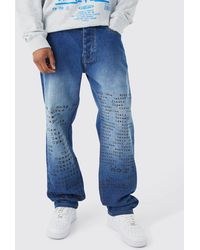 BoohooMAN - Relaxed Rigid All Over Text Laser Print Jeans - Lyst