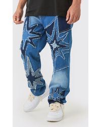 Boohoo - Relaxed Rigid Star Cut & Sew Jean In Blue - Lyst