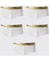 BoohooMAN - 5 Pack Man Signature Gold Waistband Briefs In White - Lyst