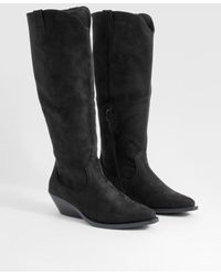 Boohoo - Wedged Heel Knee High Cowboy Boots - Lyst