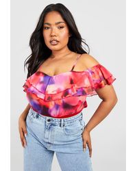 Boohoo - Plus Floral Cold Shoulder Ruffle One Piece - Lyst