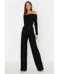 Boohoo Womens Tall Jumbo Bardot Wide Leg Jumpsuit - Black