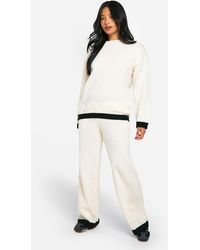 Boohoo - Petite Contrast Knitted Jumper And Trouser Co Ord - Lyst