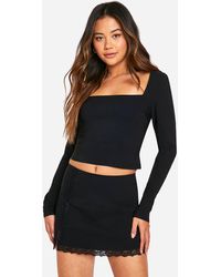 Boohoo - Lace Detail Square Neck Crop & Mini Skirt - Lyst
