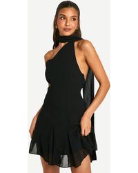 Boohoo - Chiffon Assymteric Godet Seam Mini Dress - Lyst
