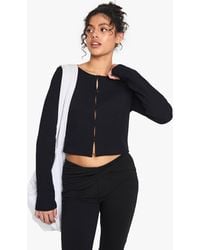 Boohoo - Waffle Button Front Scoop Neck Top - Lyst