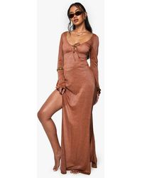 Boohoo - Vestido Maxi Para La Playa De Manga Larga Con Purpurina Premium - Lyst