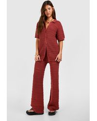 Boohoo - Crochet Knitted Shirt And Wide Leg Trouser Co-ord - Lyst