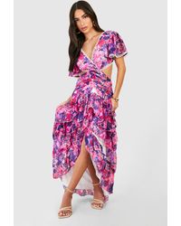 Boohoo - Petite Floral Dobby Cut Out Maxi Dress - Lyst