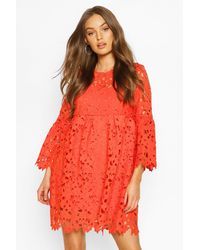 boohoo flare sleeve lace dress in navy