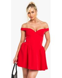 Boohoo - Bardot Structured Volume Skater Mini Dress - Lyst