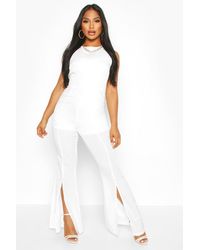 Boohoo Womens Split Flare Jumpsuit - White