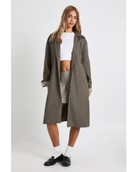 Boohoo - Check Cuff Detail Collared Trench Coat - Lyst