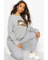 Boohoo Sequin Lip Sweatshirt - Gray