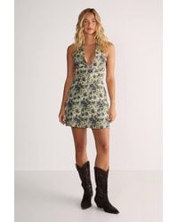 Nasty Gal - Floral Tapestry Halter Neck Button Front Mini Dress - Lyst
