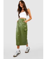 Boohoo - Leather Look Cargo Midaxi Skirt - Lyst
