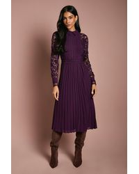 Coast - Long Sleeve Lace And Pleated Midi Shirt Dress - Lyst