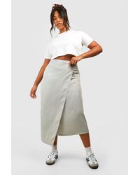 Boohoo - Plus Woven Pinstripe Wrap Midaxi Skirt - Lyst
