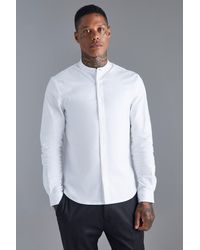 BoohooMAN - Long Sleeve Grandad Collar Slim Shirt - Lyst