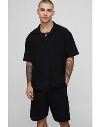 Boohoo - Oversized Revere Cheesecloth Shirt & Relaxed Short Set - Lyst