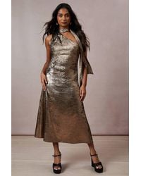 Oasis - Occasion Metallic Bias Cut Tie Neck Midaxi Dress - Lyst