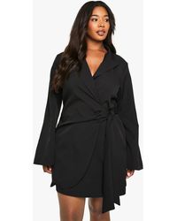Boohoo - Plus Tie Waist Tailored Blazer Dress - Lyst