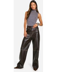 Boohoo - Tall Vintage Wash Faux Leather Wide Leg Pants - Lyst