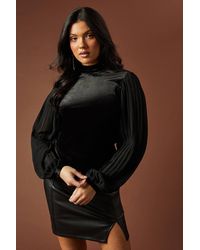 Oasis - Pleated Chiffon Sleeve Velvet Tie Back Blouse - Lyst