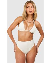 Boohoo - Textured Triangle High Waisted Bikini Set - Lyst