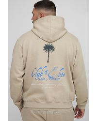 BoohooMAN - Plus Regular Fit Palm Print Garment Washed Hoodie - Lyst