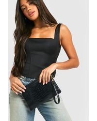 Boohoo - Croc Zip Top Clutch Bag - Lyst