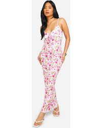 Boohoo - Petite Lace Tie Front Floral Maxi Dress - Lyst