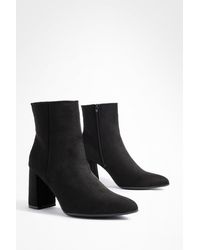 Boohoo - Block Heel Faux Suede Pointed Ankle Boots - Lyst