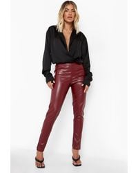Boohoo Matte Leather Look Stretch Leggings - Red