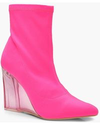 Boohoo Neon Clear Wedge Sock Boots - Pink