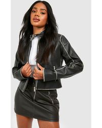 Boohoo - Fitted Moto Vintage Look Faux Leather Jacket - Lyst